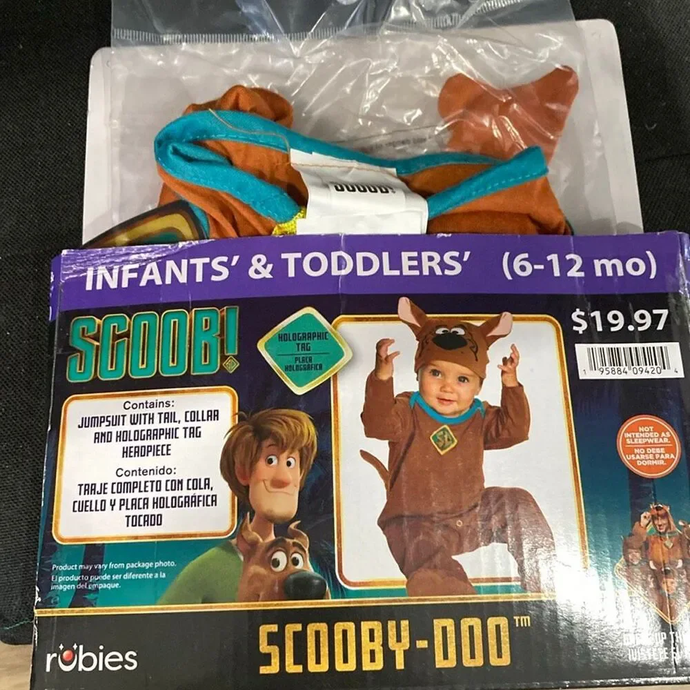Scooby-Doo Baby Halloween Costume 6-12 Months Jumpsuit Tail & Headpiece
